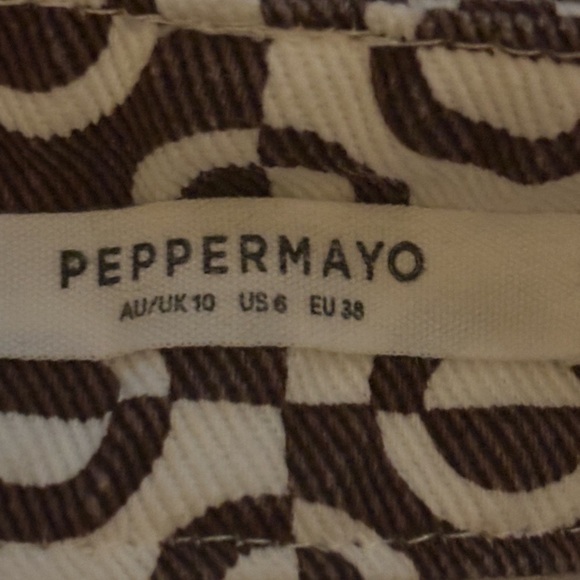 PEPPERMAYO BROWN HI RISE GEOMETRIC RETRO STRAIGHT LEG MODERN JEAN TROUSERS SZ 6 - Picture 10 of 10